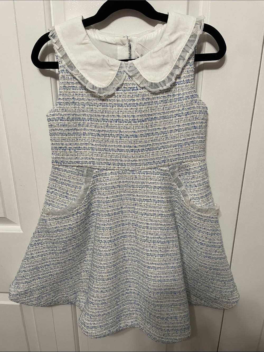 Janie and Jack Light Blue Tweed Dress with White Peter Pan Collar